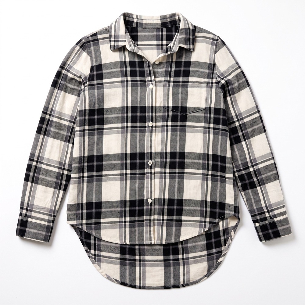 Old Navy M Womens Black White Plaid Flannel Shirt Casual Cozy Button Down